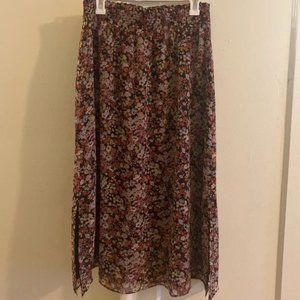 Loft Burgundy Floral Midi Skirt